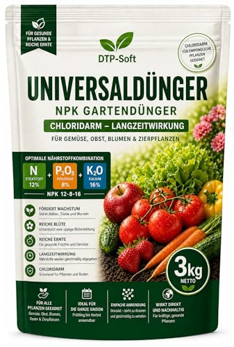 Universaldünger NPK 3kg - chloridarmer Gartendünger für Gemüse, Obst, Blumen und Zierpflanzen - Langzeitdünger für Garten, Hochbeet, Balkon und Gewächshaus - Pflanzen Dünger Granulat TOP