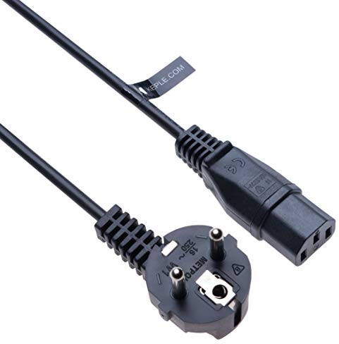 Kaltgerätekabel Netzkabel Stromkabel Kompatibel mit PC Asus Dell Benq HP Monitor Samsung LG Panasonic TV mit 90° gewinkelt auf Kaltgeräte-Buchse C-13 3 polig | EU DE Netzstecker Schuko-Stetecker (3m)