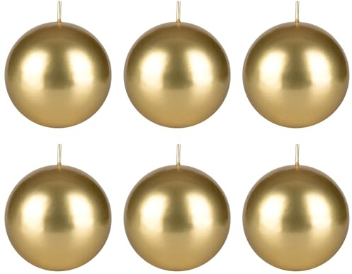 Mega Candles 6 pcs Unscented Gold Ball Round Candles, Hand Poured Premium Wax Candle 3 Inch x 3 Inch, Home Décor, Wedding Receptions, Occasions, Events, Festivities, Meditations, Relaxation