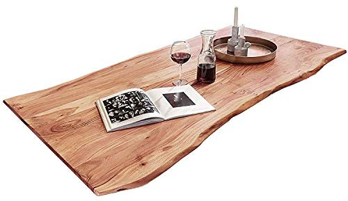 SAM Tischplatte 200x100 cm, Quarto, Akazie, naturfarben, stilvolle Baumkanten-Platte, Unikat