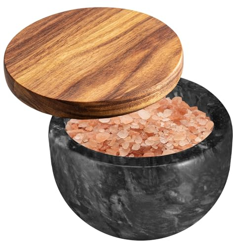 Jalz Salzdose aus Marmor mit Holzdeckel, Schwarz, 284 ml Fassungsvermögen