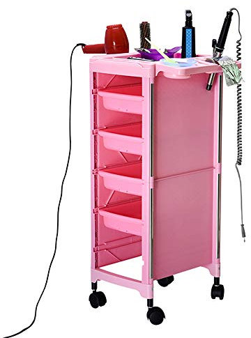 Salon Friseurwagen Barbier Friseur Rollen Lager Wagen Mobile Schönheit Möbel Haar Färbung Styling Ausrüstung mit Haartrocknerhalter & 4 Schubladen & Räder,Rosa