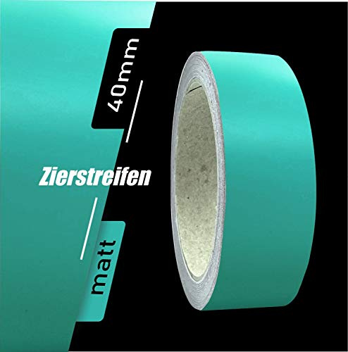 siviwonder Zierstreifen selbstklebend Folie Türkis Matt matt 40 mm x 10 m Rolle Dekorband Auto Motorrad Boot Fahrrad Wohnwagen Helm Pinstripe Klebeband für Konturmarkierung Linien Dekoration Zierlinie