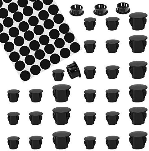HJYZY 144 Stück Kunststoff-Lochstopfen Abdeckstopfen Anthrazit Blindstopfen Kunststoff Verschlusskappe 6mm/8mm/10mm Selbstklebende Abdeckkappen für Möbel Set Schwarze
