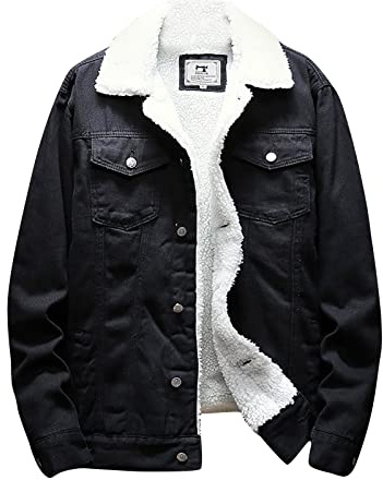 Graceyo Herren Gefüttert Jeansjacke Winterjacke Jacke Parka Warm Fleecemantel Funktionsjacke Wintermantel Kurz Teddy Fleece Outdoor Puffer Jeans Jacket