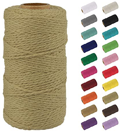 Uiopa Corda Macrame 2mm x 100m, Natural Cotone Filo Macrame Corda Colorata Spago Fai da Te Cordoncino per Uncinetto, Arazzo da Parete, Appendere le Piante, Decorazioni, Acchiappasogni (Giallo chiaro)