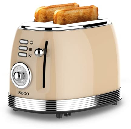 Sogo SS-5470 Grille-pain Retro Vintage Style avec deux fentes - pour 2 toasts - 6 niveaux de grillage 850W, Acier INOXYDABLE et émail beige crème