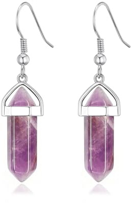Boucles d'oreilles pendantes avec pierres précieuses d'améthyste