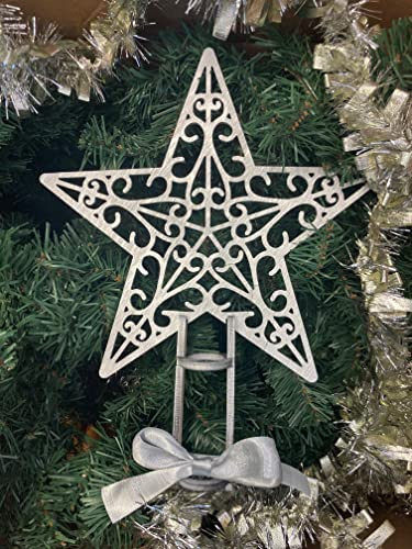 Weihnachtsbaumspitze Silber Stern Holz Baumschmuck Baumspitze Ornament ausgehöhltes Design Stern Topper für Urlaub Party Home Decor Holz Baum Ornament Weihnachten