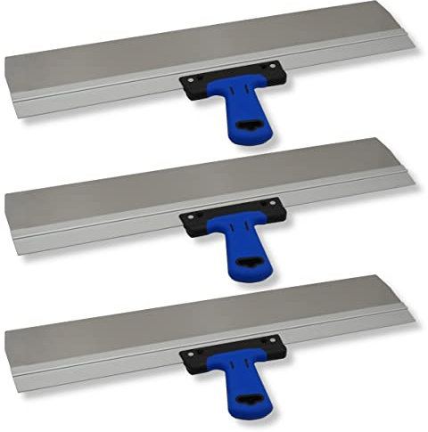 DEWEPRO® 3er Set Breitspachtel 600 x 95 mm – Edelstahlblatt 0,4 mm, Softgriff, stabile Aluhalterung, Bohrungen für Stielhalterung – Profi Flächenspachtel