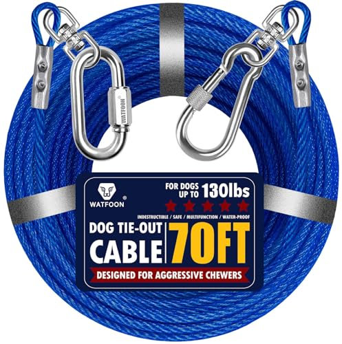 Correas para perros para patio de 20 pies, 25 pies, 30 pies, 35 pies, 40 pies, 50 pies, 50 pies, 65 pies, 65 pies, 100 pies, cable de amarre de acero resistente, a prueba de mordidas, cadenas largas