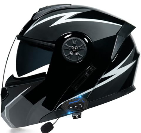 RUYICZB Casque De Moto Modulaire Bluetooth, Casque Avant Intégral Rabattable, Approuvé Dot/ECE, avec Double Visière, Haut-Parleur Intégré, Microphone,D,XL