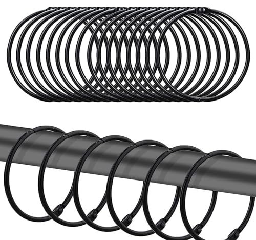 Anillo de Ducha Redondo de Metal, 24 Unidades de Anillos de Cortina de Metal, Anillos Colgantes, para Cortina de Ventana, Cortina de Cama, Cortina de Ducha (Negro)