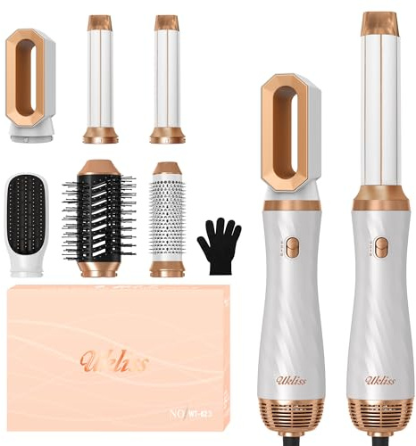 UKLISS Air Styler 6 en 1 Pro Sèche-cheveux avec brosse à air chaud, brosse ronde, fer à friser Airflow automatique, fer à lisser à cheveux, fer à lisser pour sécher, lisser, volume, boucles