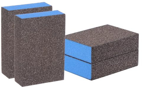 sourcing map 4pcs Sanding Sponge Blocks #60 (120-180 Grits) Wet/Dry Hand Sanding Sponges, 100x70x25mm Foam Sanding Block Pad for Polishing Kitchen Metal Wood Drywall Furniture, Brown&Blue