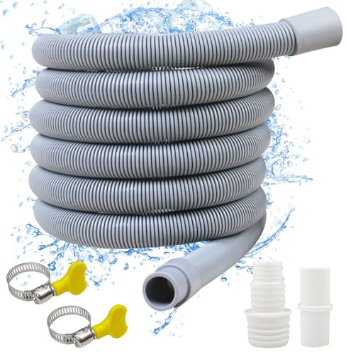Rseuphiee 3 metros Manguera de Desagüe, Manguera Drenaje de Lavadora, Tubo DesagüE Para Lavavajillas, Manguera de Desagüe Universal, con Conector y Abrazadera, Para Manguera Lavadora y Lavavajillas