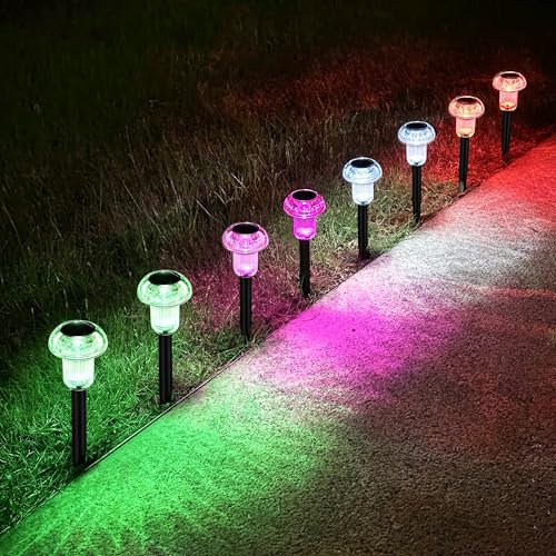 Easter Solar Pathway Lights Outdoor 8 Pack, 4 Color LED Driveway Light Solar Powered Spring Garden Decor Mushroom Solar Lights Outdoor Valentines Day Decor Waterproof Outside Yard Halloween Christmas