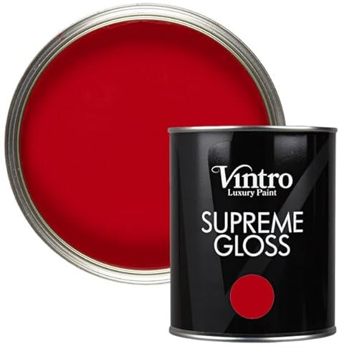 Vintro Paint | Gloss Paint | for Walls | Wood | Trim | Gloss Furniture Paint | Interior & Exterior Use. 1 Litre (Red - Valentine)