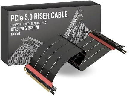 LINKUP - AVA5 PCIE 5.0 Riser Cable | RTX5090 RX9070 GPU Ready | x16 128GB/s Speed | Compatible with PCIe 4.0 & WRX80/WRX90E | Left Angle, Black 60cm (Total Length 64cm)