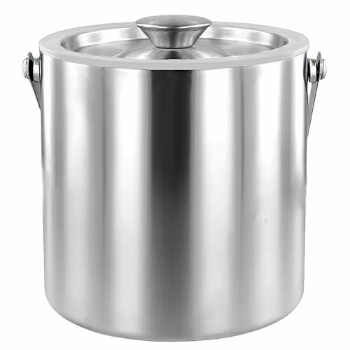 Edelstahl-Eiskübel mit Deckel, 2 l, doppelwandig, isoliert, Weinkühler, Champagner, Eiskübel für Bar, Party, BBQ, Bier und Getränke