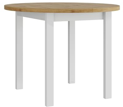 Mirjan24 Tisch für Esszimmer Mosso II, Runder Esstisch, Ausziehbarer Tisch für Küche, L:100/130 x H:76, Küchentisch, Esszimmertisch, Praktischer Ausziehtisch (Artisan Eiche/Weiß)