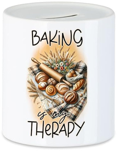 Hey!Print Baking is My Therapy Spardose Brötchen Brot Backen Backliebhaber Hobby-Bäcker Selbstgebacken