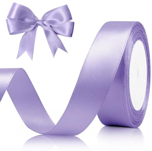 23 Meter Satinband Geschenkband Hellviolett 25mm, Satinband Bänder, Hellviolett Breit Schleifenband Dekoband Stoffband für Geschenkverpackung, Kunsthandwerk, Haarschleifen, Blumenstrauß, Dekoration
