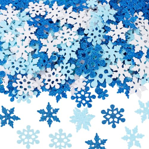 SUNNYCLUE 300 Stück Schneeflocken Glitzeraufkleber Weihnachts Schaumstoffaufkleber Großpackung Blau/Weiß Selbstklebend Feiertags Weihnachts Schneeflocken Dekorationen Abziehbilder Aufkleber Für Kunst