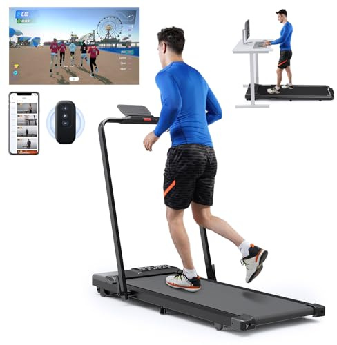 Lacuffy Treadmill for Home Foldable, Oversize Treadmills for Heavy People Safer 110 * 40CM, Raceable Walking Pad Treadmill with LED Display Max 145KG Running Machine with AI Coach and Runner Game