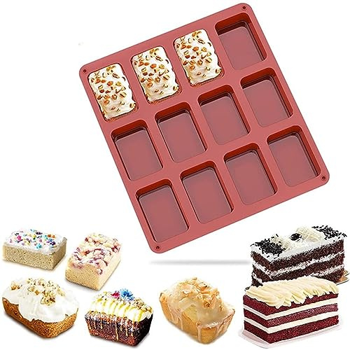 Kuchenformen Mini Brownieform Backform, Muffinform Silikon Kleine Kastenform, 12 Hohlräume Kuchenform, abgerundete rechteckige Formen, Geeignet für die Zubereitung Lebensmitteln