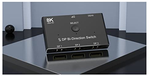 EDEDE Interruttore KVM, Switch 3 Porte DP 1.4 Switcher Box Bi-Direzione 1X3 o 3x1 32.4Gbps 8K@60Hz 4K@144Hz HDR for Display Port PC Monitor Switch KVM