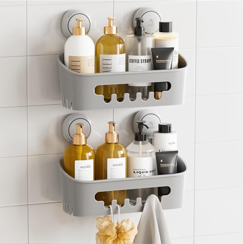 TAILI Estante Ducha Ventosa Estanteria Ducha Cesta Ducha Ventosa, Gris | Organizador Baño NO-Perforación Canasta de Ducha Desmontable Potente Servicio Pesado Max Hold 10KG Ventosa