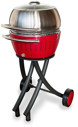 LotusGrill XL trädgårdsgrill-set limegrön – grillvagn med grillhuva XL av rostfritt stål (brandröd)