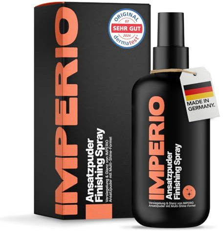 IMPERIO Ansatzpuder Finishing Spray - Premium Glanzspray mit Anti-Frizz-Effekt für ein seidig weiches Finish - Farbveredelung & Versiegelung von Ansatzpuder, leichtes Haarspray für Haarmascara - 250ml