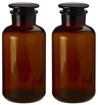 UNIQUE HOME LIVING Apothecary Jar Set of 2 Reagent Bottles, 250ml Amber Glass Storage Jars with Lid, Reusable Vintage Refillable Container for Herbs, Spices, Oils, Bath Salts, Lotion, Perfume