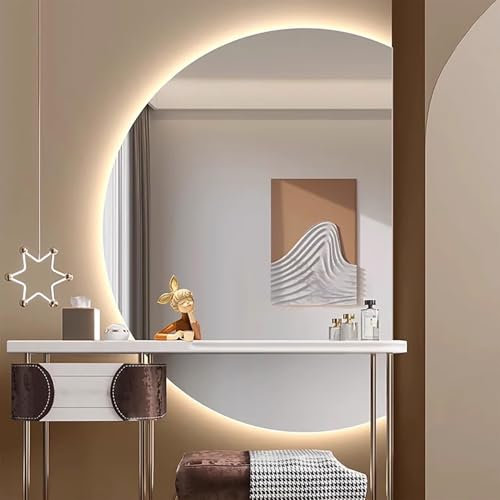 Zhoudong Groß Halbrund Ganzkörperspiegel 130cm, Intelligent Badspiegel Rahmenloser Dimmbar, Wandmontage Kosmetikspiegel mit Beschlagfrei 90/100/110cm(Left,51 * 35inch)