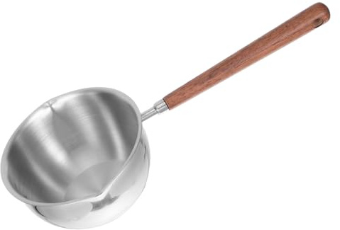 POPETPOP Cucchiaio da Zuppa con Presa Comoda in Acciaio Inossidabile e Manico in Legno con Doppia Beccuccio Inclinato per Servire Salse e Minestre