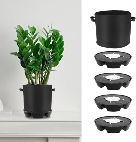 Guniata Lot de 4 soucoupes de pot de fleurs, 2,8 l, en tissu auto-irrigant, arrosage uniforme, pour plantes grasses, plantes (noir)