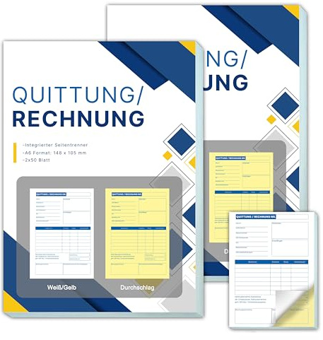 Yezirzax Lot de 2 blocs de reçus A6 avec copie, 2 x 50 feuilles de reçus, pour petits entrepreneurs, clubs indépendants
