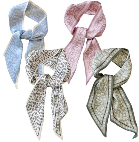 VelvetGlow 4 Pcs GeldböRse Schal Handtaschen Skinny Twill Haarschals Schmaler Halstuch Band Frauen Mode Accessoires Tasche Charms