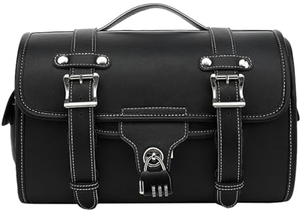 Acunny Borsa da sella per moto, impermeabile, per moto, con cinghie di fissaggio rotonde, in pelle PU, colore nero, per manubrio, rullo per bagagli