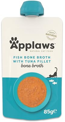 Applaws 100% naturlig våt kattmat – toppning av fiskbuljong med tonfisk, i 85 g pippåsar
