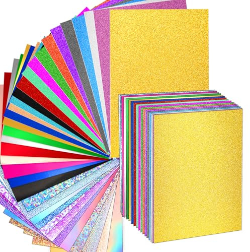 120 Sheets Glitter Metallic Card A4, Color Foil Mirror Shimmering Paper 250gsm/92lb for Arts and Crafts, Decorative, Weddings & Birthdays Invitations, Scrapbook Supplies