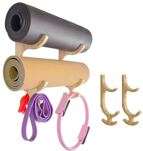 Soporte De Pared Para Esterilla De Yoga - Organizador de Madera 1 Par | Soporte Y Almacenamiento De Pared Para Esterilla De Yoga - para Bandas de Resistencia Cuerdas de Saltar Aro de Fitness