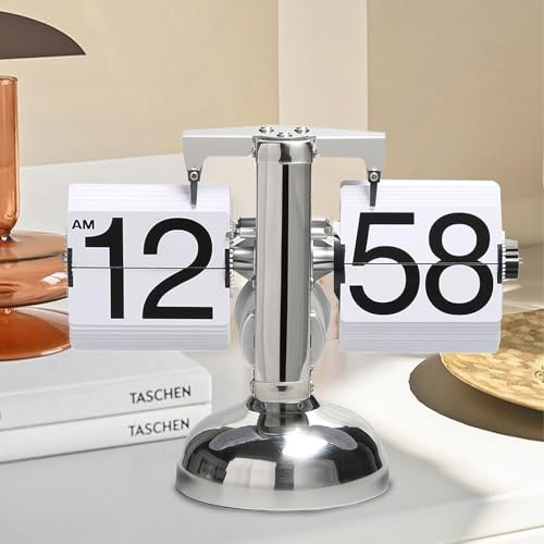 Zephviora Flip-Schreibtischuhr, Retro Digitale Flip-Down-Uhr Batteriebetriebene Mechanische Schreibtischuhr Auto-Flip-Uhr, Tischuhr Mit Digitalanzeige für Das Wohnzimmer zu Hause (Weiß)