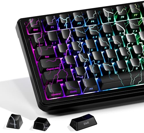 HITIME x XVX Lightning Keycaps 60 75 100 Percent - Shine Through Keycaps w/IMD Tech, for Mechanical Keyboards, Full 118 Key Set, OEM Profile, Lines Backlit, Side Printed - Black