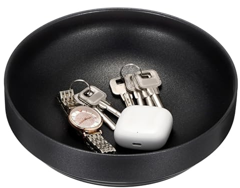 OLegei Stainless Steel Keys Caddy Bowl, Small Metal Entryway Key Holder Dish, 18cm Coffee Table Decorative Tray, Gold Catch All Bowl for Wallet, Earbuds, Car Keys (Black, Large)