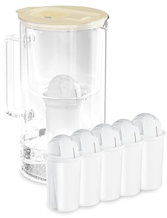 Wessper jarra agua cristal 2l con Contador LED, 5 filtros classic - Beige | jarra filtradora de agua, filtro carbon activo, jarra con filtro de agua classic, sin BPA