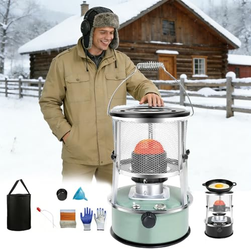 9000 Btu Kerosene Heater for Indoor Use, Non Electric Heaters for Indoor, For Power Outage & Emergency Survival, 18-21h Long Portable Radiant Heater with Accessory Kit, For Camping, Garage (Green)