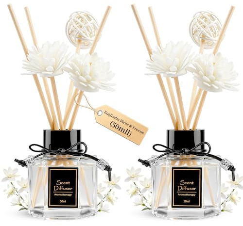 TonJin Lot de 2 diffuseurs de parfum poire anglaise et freesia de 50,3 ml, parfum floral fruité avec 6 bâtonnets parfumés, bâtons d'huiles essentielles naturelles non toxiques pour salle de bain et
